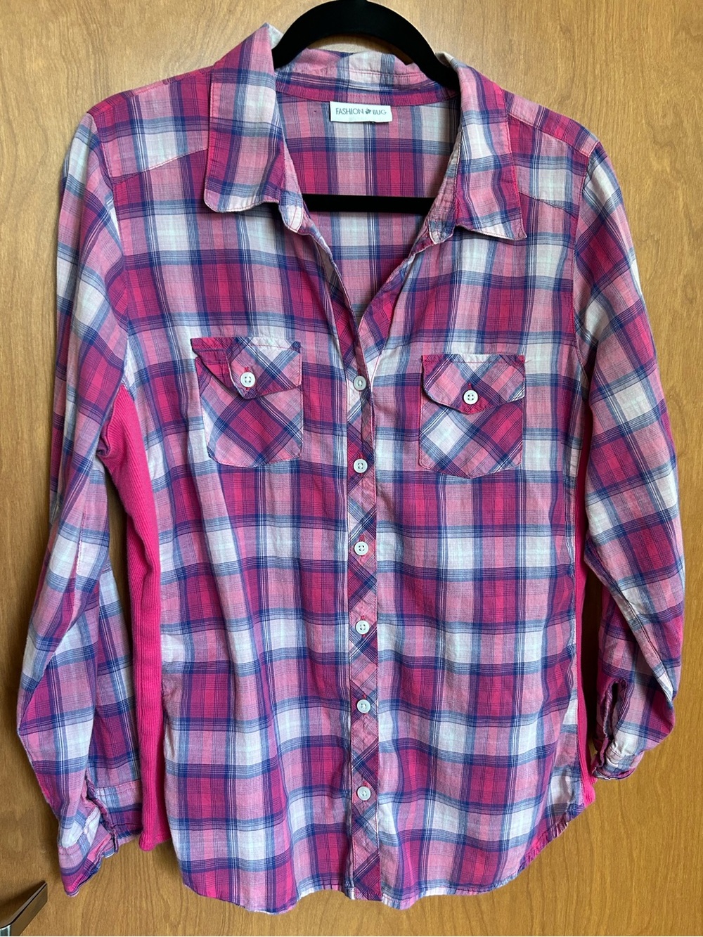 Vintage Fashion Bug Pink Plaid Cotton Shirt - Size L